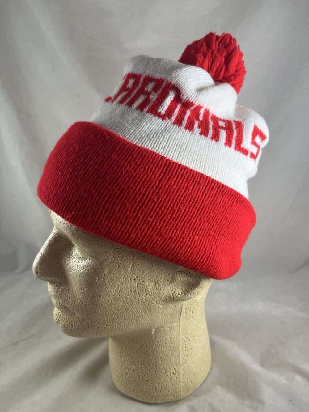 St Louis Cardinals Knit Beanie Hat Pom Accent Vintage 80s USA Made Acrylic Yarn